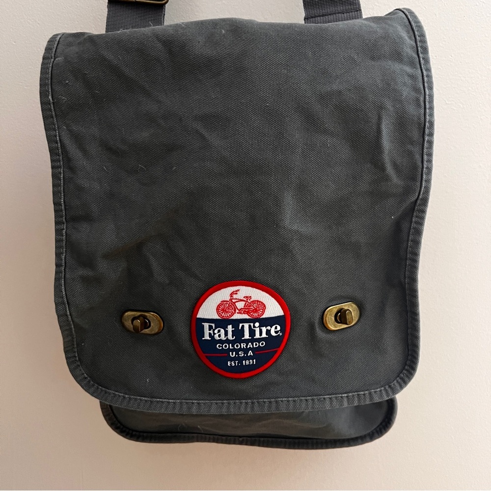 Fat Tire Beer Messenger Bag Crossbody Shoulder Unisex Gray Canvas Purse Vtg